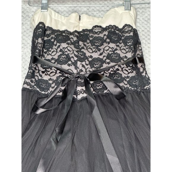Mystic Strapless A Line Dress Womens Black White Lace Bodice Colorless Flowy - Picture 5 of 14